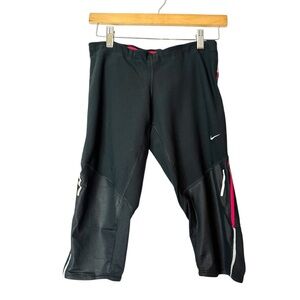 Nike Dri-Fit Black Capris Pink Trim See Thru Mesh Reflective Panels Size Medium